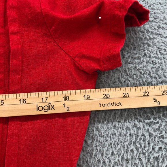 Vintage Robbie Bee Dress Womens 10 Red Linen Kaftan Midi Shirt Dress Button Up - Picture 7 of 10